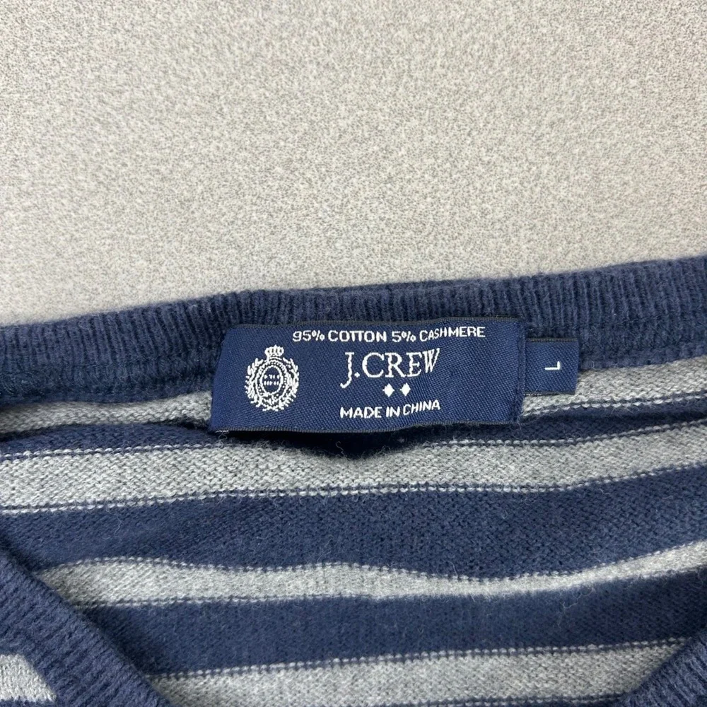 J‎ Crew Mens Striped Crewneck Sweater Cotton Cashmere Navy Grey Size L